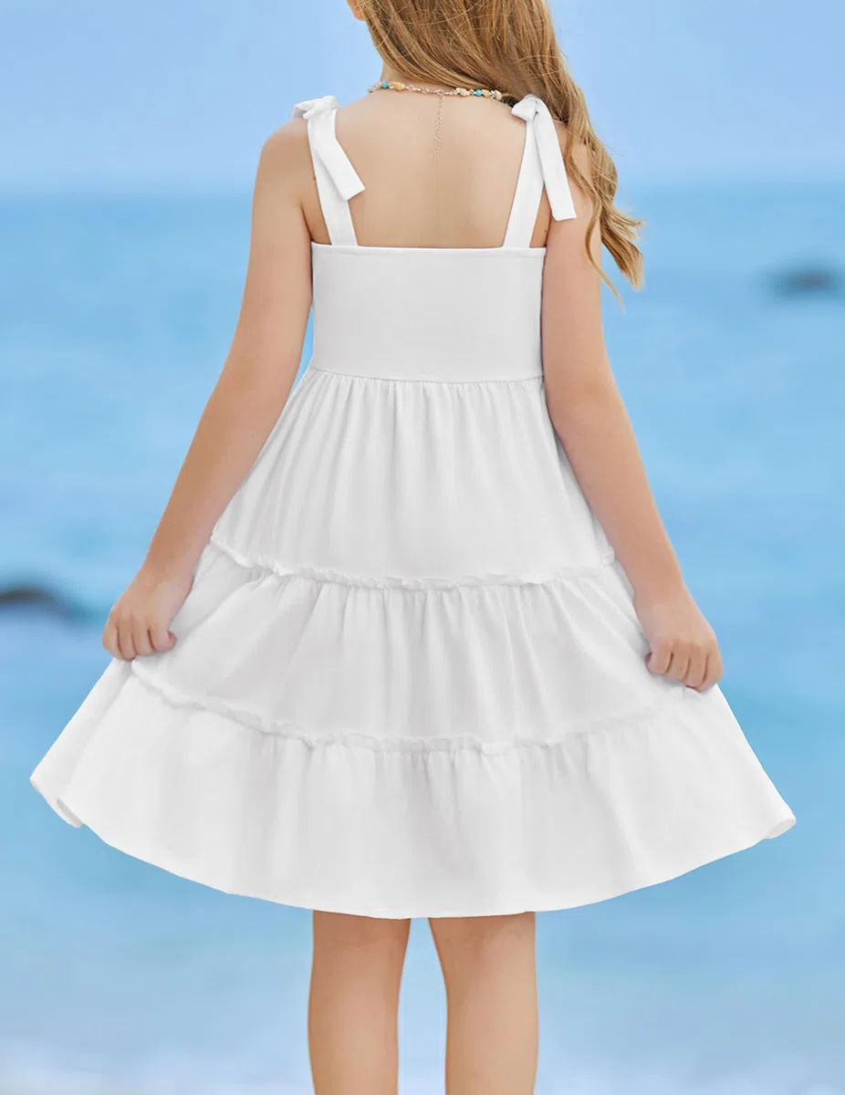 Arshiner Ragazze Abito Spalline a Papillon Bambini Vestito Cotone Estivo Elegante Abiti Senza Maniche A Tapezio Abito per Ragazze 5-14 Anni