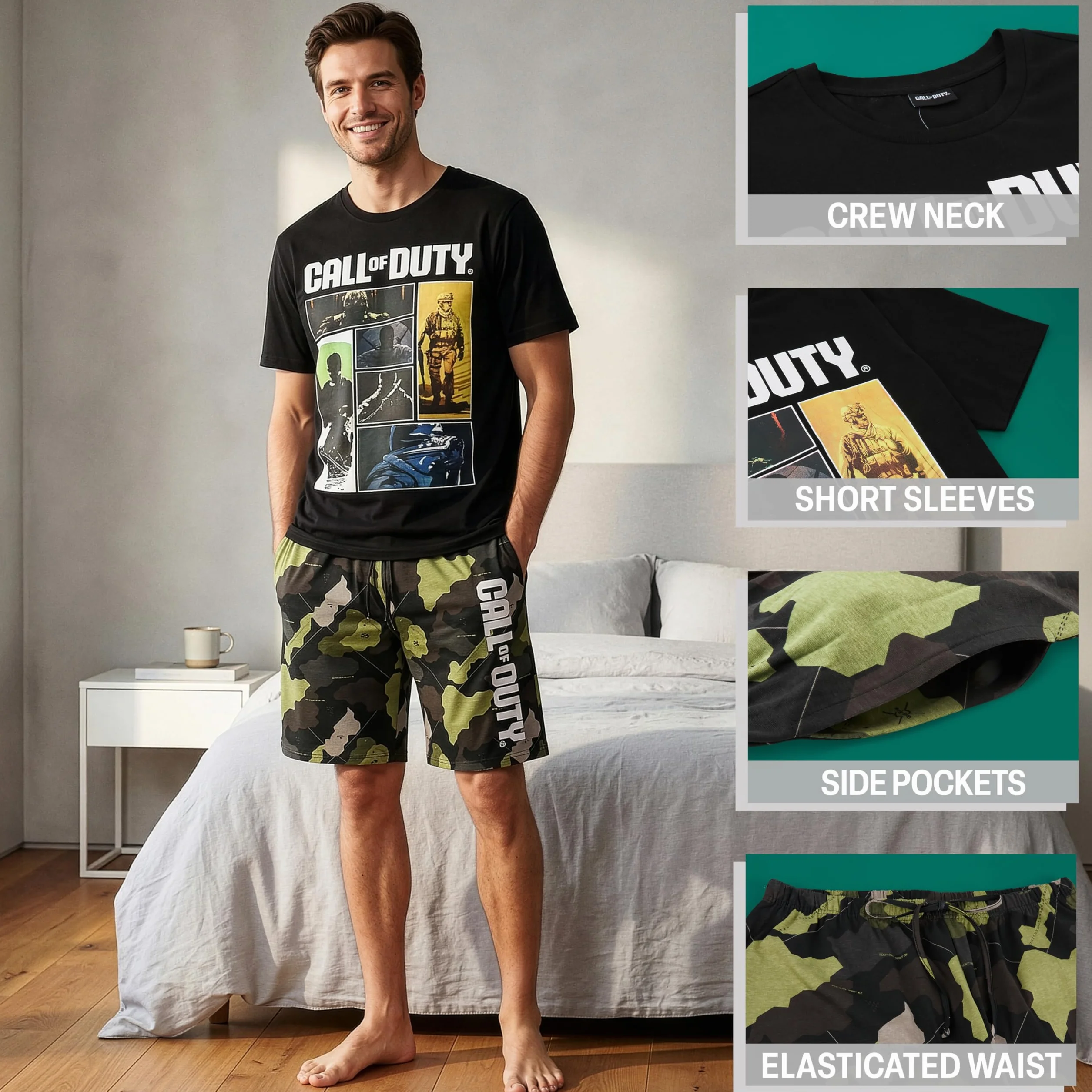 Get Trend - Call of Duty Pigiama Uomo Corto S-3XL, 100% Cotone, Pigiama Estivo 2 Pezzi con T-Shirt e Shorts, Idea Regalo Uomo e Ragazzo
