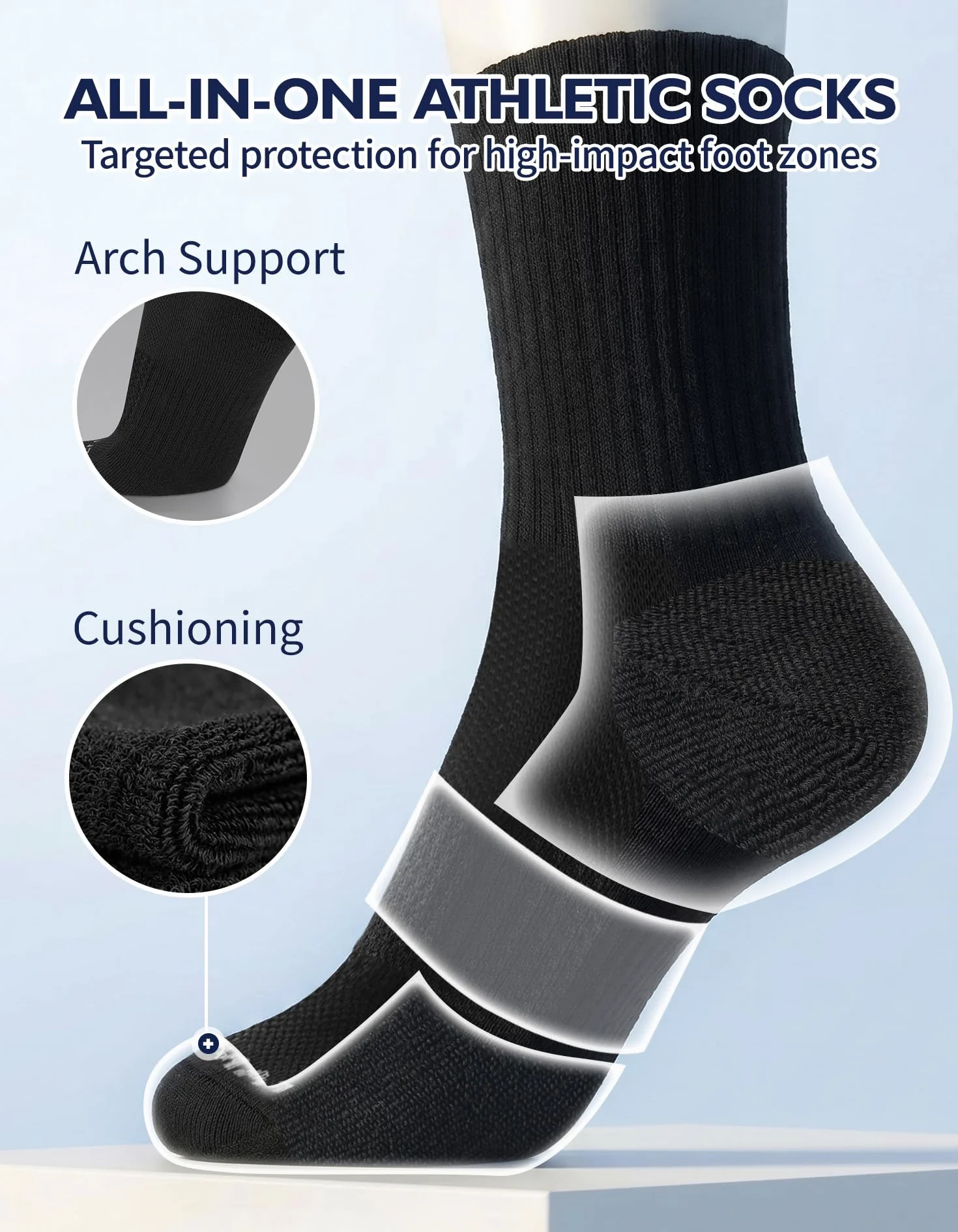 CLOSEMATE Calzini Uomo Sportivi Cuscinetto Set 6 Paia Cotone Traspiranti Comodi Per Corsa Allenamento Palestra