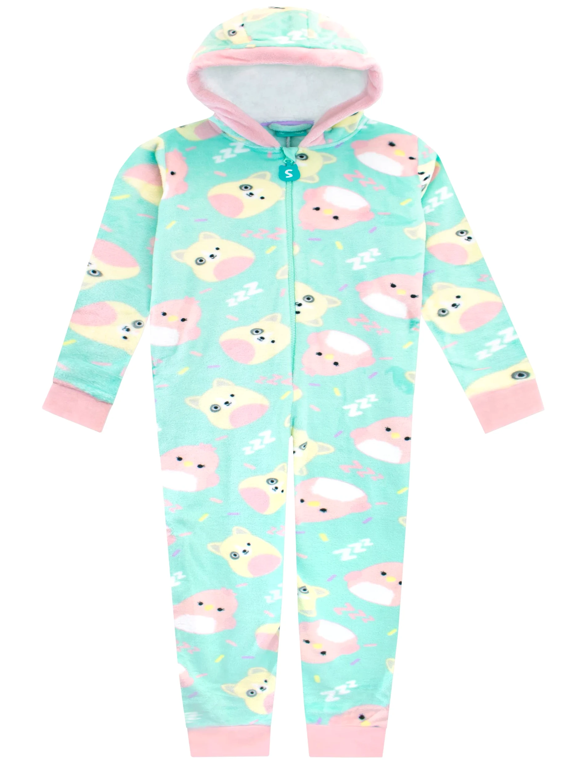 Squishmallows Ragazze Tutina in Pile Charlie e Trina Cappuccio Pigiama Intero