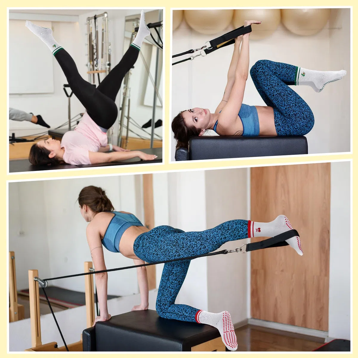 Boyiee 4 Paia Calzini 3/4 da Pilates per Donna, Antiscivolo, Motivi di Frutta Ricamati, in Cotone, per Sport, Fitness, Corsa