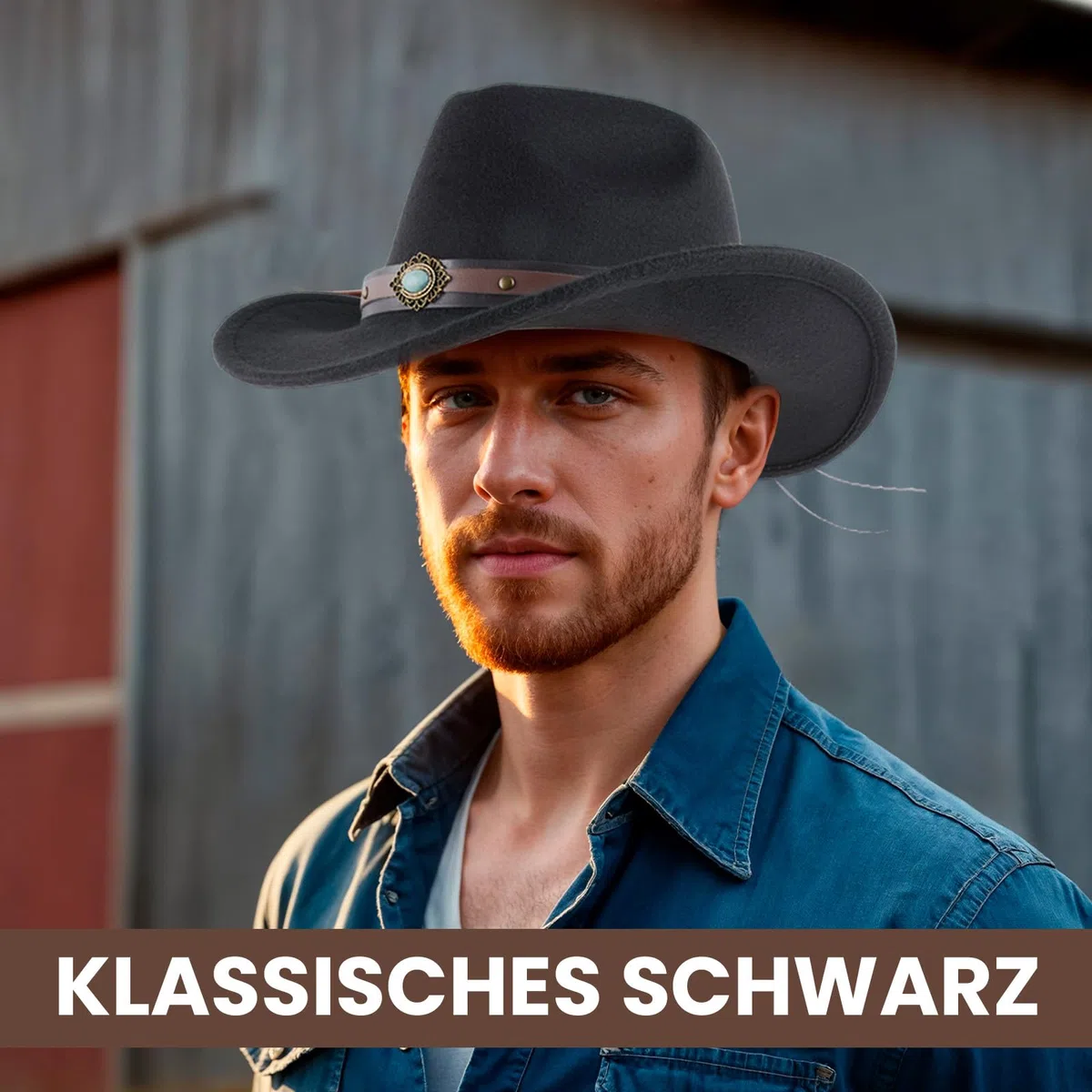 2 cappelli classici in lana da cowboy per uomini e donne, autunno-inverno, stile occidentale, cappello in feltro con cinghia, design decorativo in zaffiro, per esterni (caffè+nero)