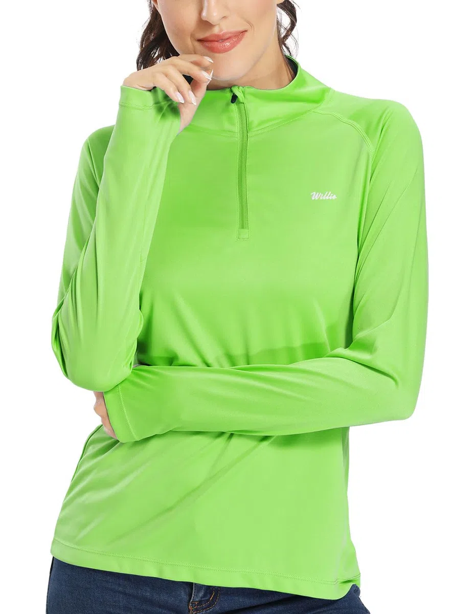 Willit Maglia da donna UPF 50+ protezione solare SPF manica lunga leggera mezza zip Golf Outdoor Shirt Quick Dry