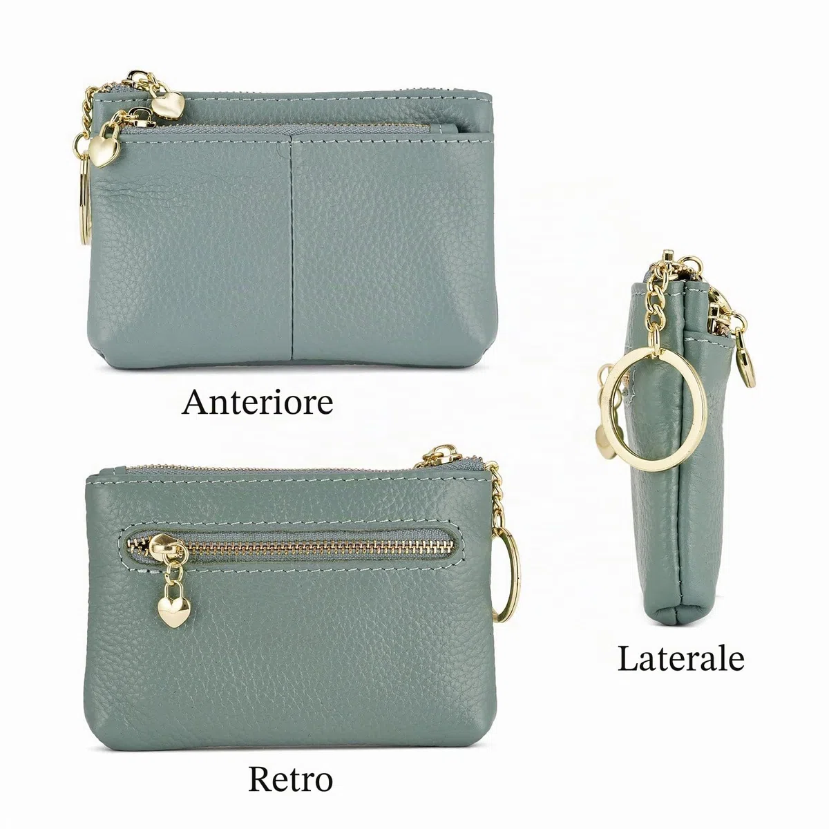 Donna Portamonete Borsello in vera pelle con Portachiavi Coin Purse（Blu）