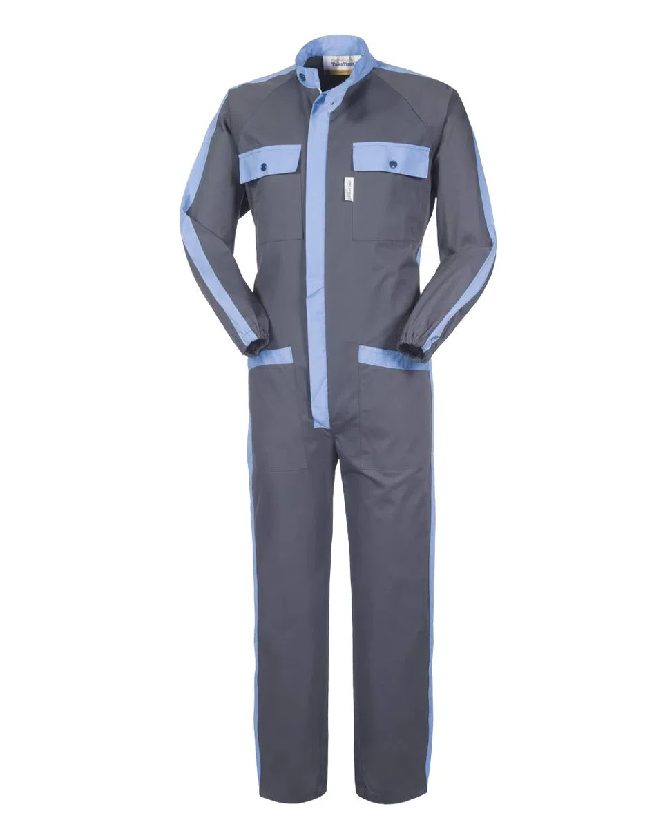 Professional Take Time Tuta Bruxelles A41307 da Lavoro Uomo Donna Misto Cotone Poliestere Chiusura Zip taschini al Petto Protezione rischi Minimi Grigio/Azzurro