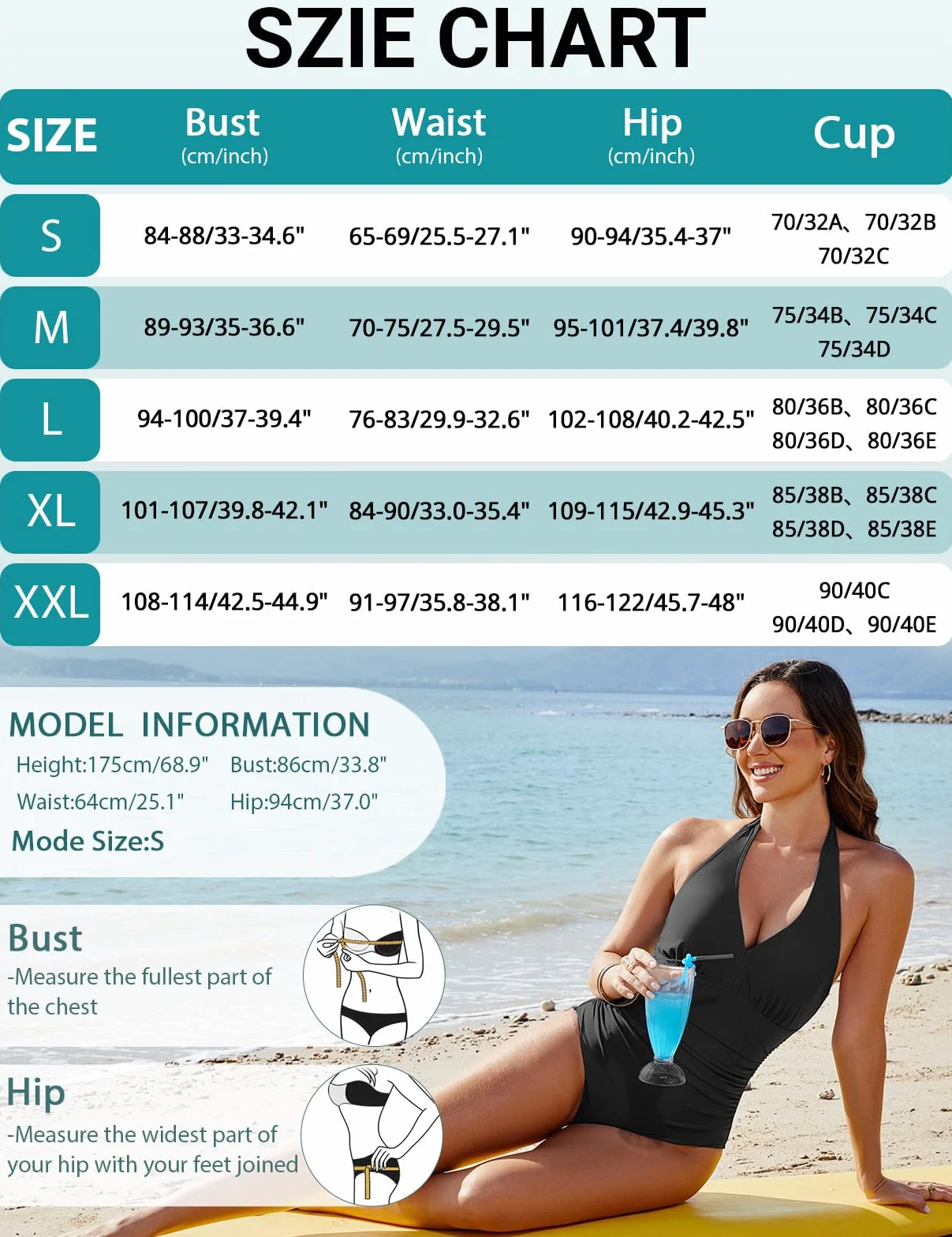 CMTOP Costume Intero Donna Contenitivo Scollo a V Costume da Bagno Push Up Imbottito Reggiseno Costumi Interi Curvy, Controllo della Pancia Vita Alta Costumi Mare Elegante Swimsuit