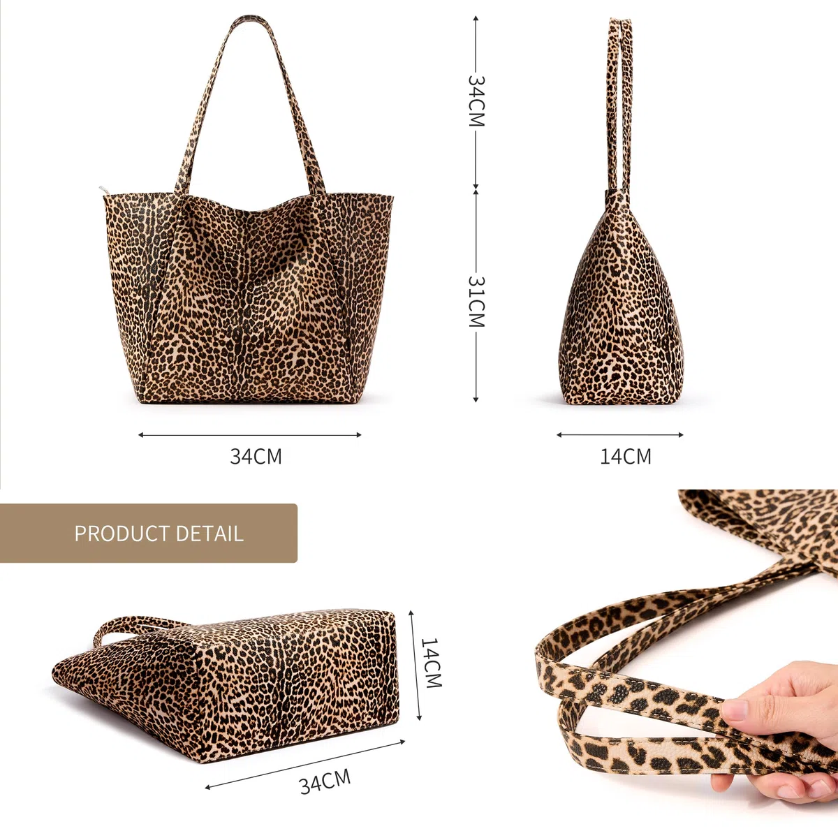 KALIDI Grande borsa tote da donna in pelle PU con cerniera per lavoro, shopping, scuola, viaggi
