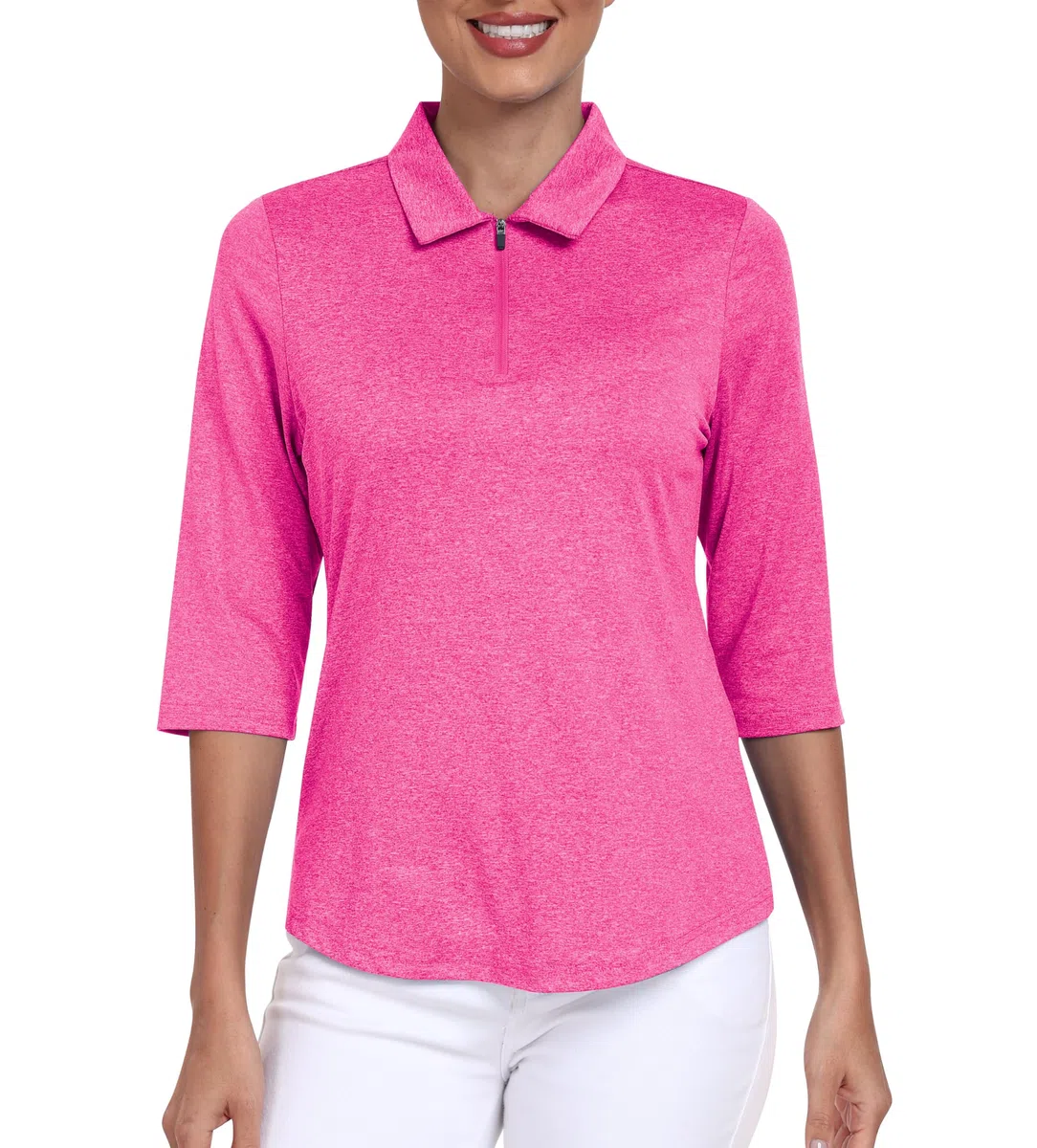 MoFiz Polo da donna a maniche corte, traspirante, con chiusura lampo 1/4, da donna, ad asciugatura rapida, con mezza manica