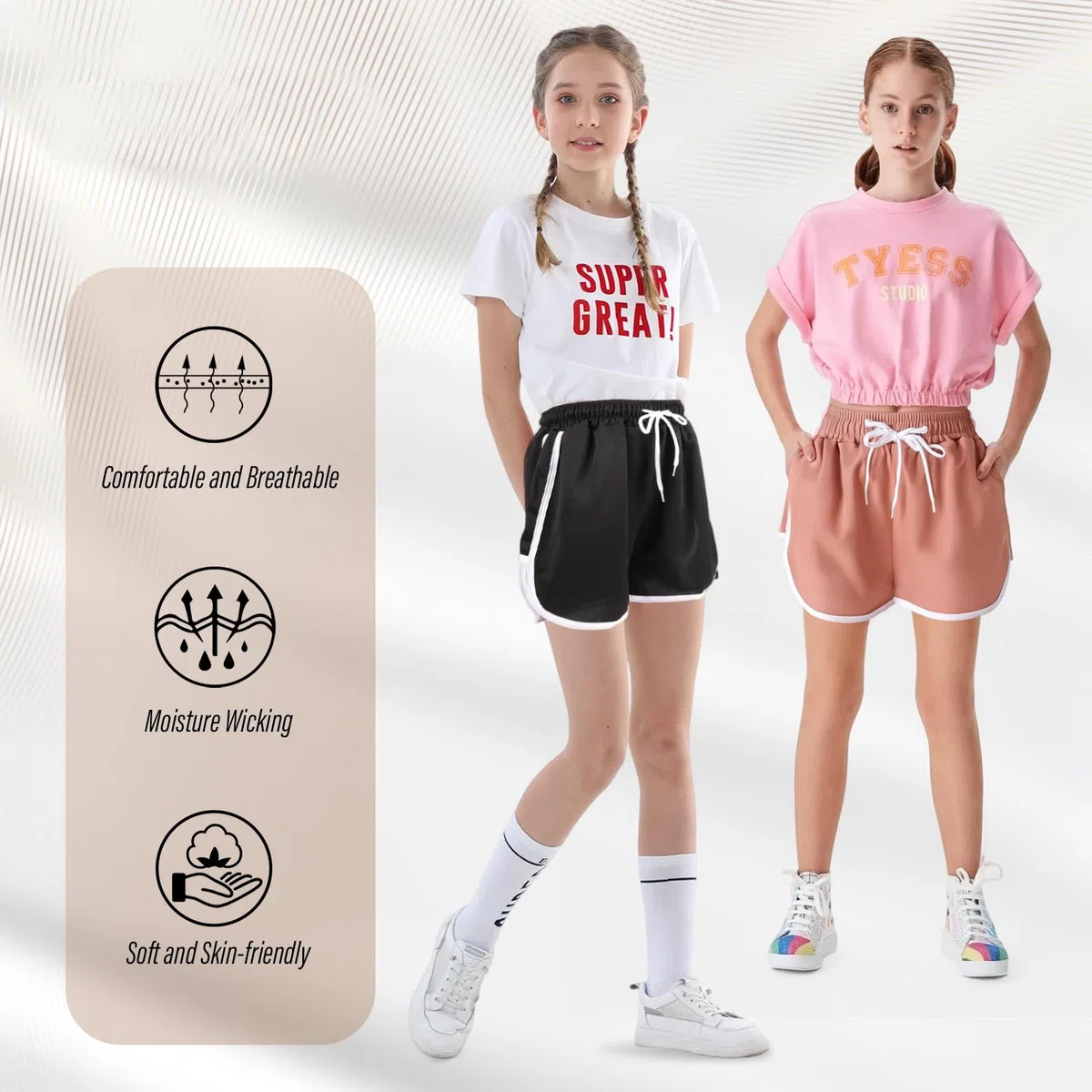 Pantaloncini sportivi da ragazza, estivi larghi 8-14 anni, pantaloncini sportivi colorati, per casual, spiaggia, scuola, confezione da 3