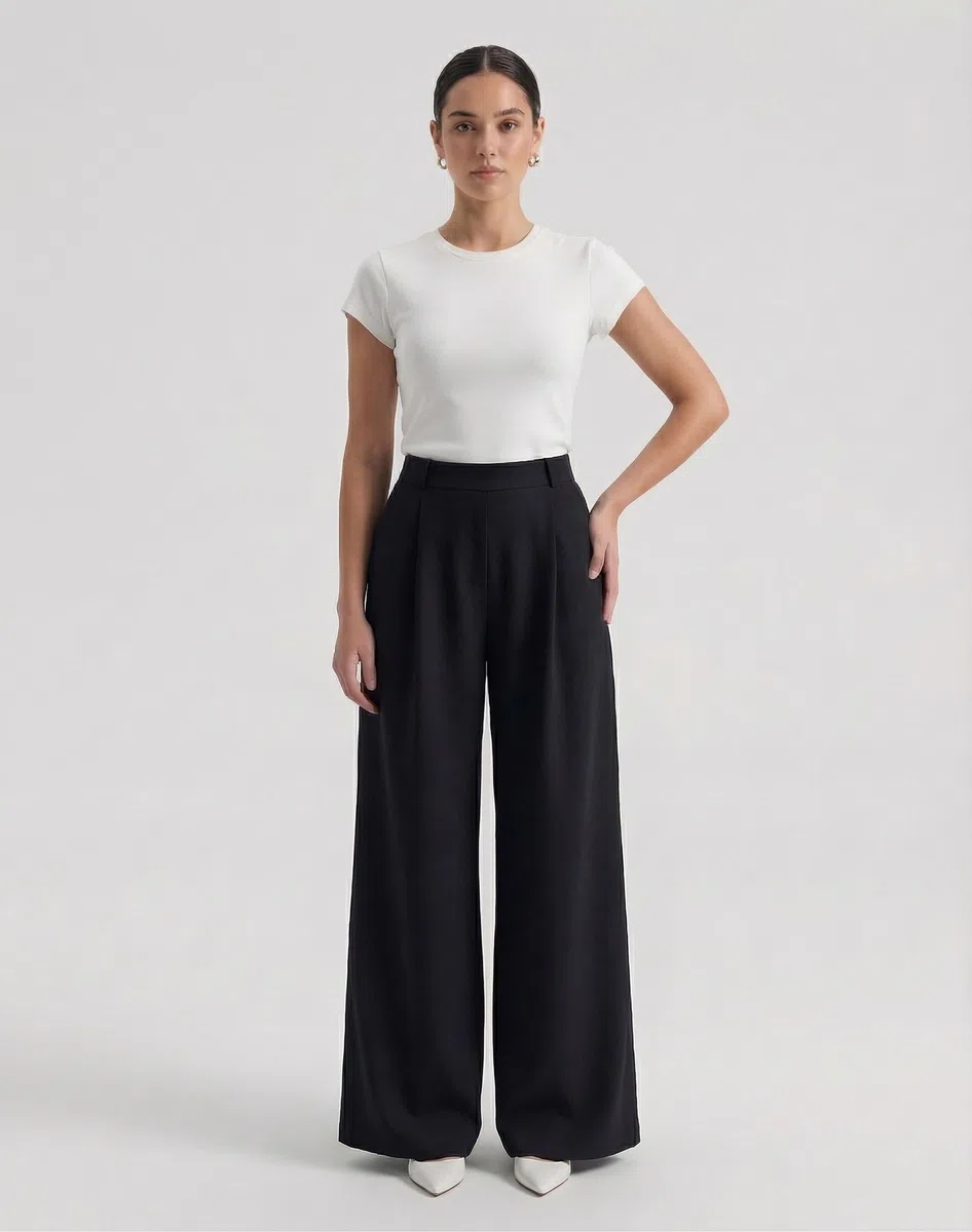 Pantaloni Donna Eleganti Vita Alta con Elastico in Vita Gamba Larga Palazzo con Tasche Pantaloni Lunghi Casual
