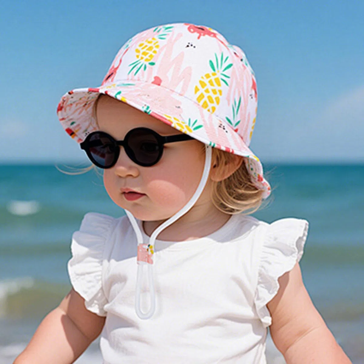 Occhiali da sole per bambini 0-36 mesi, polarizzati per bambini, protezione UV400, con cinghia, regolabili, per ragazze e ragazzi (montatura nera/grigia)