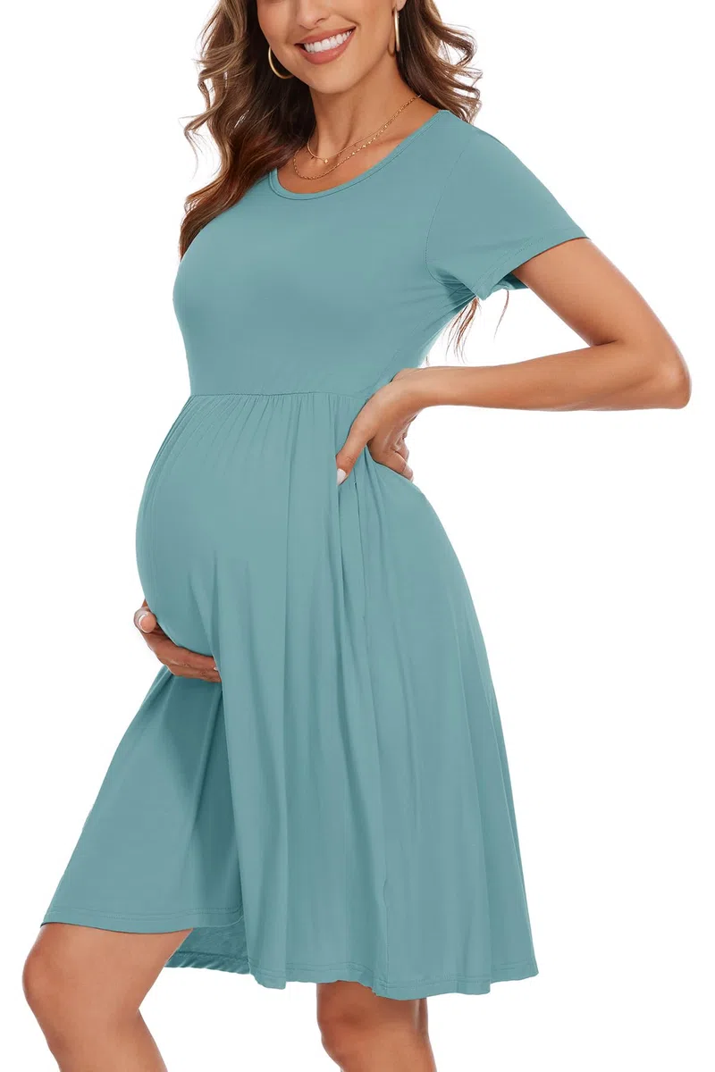 Abito premaman da donna a maniche corte con tasche patchwork vestiti gravidanza