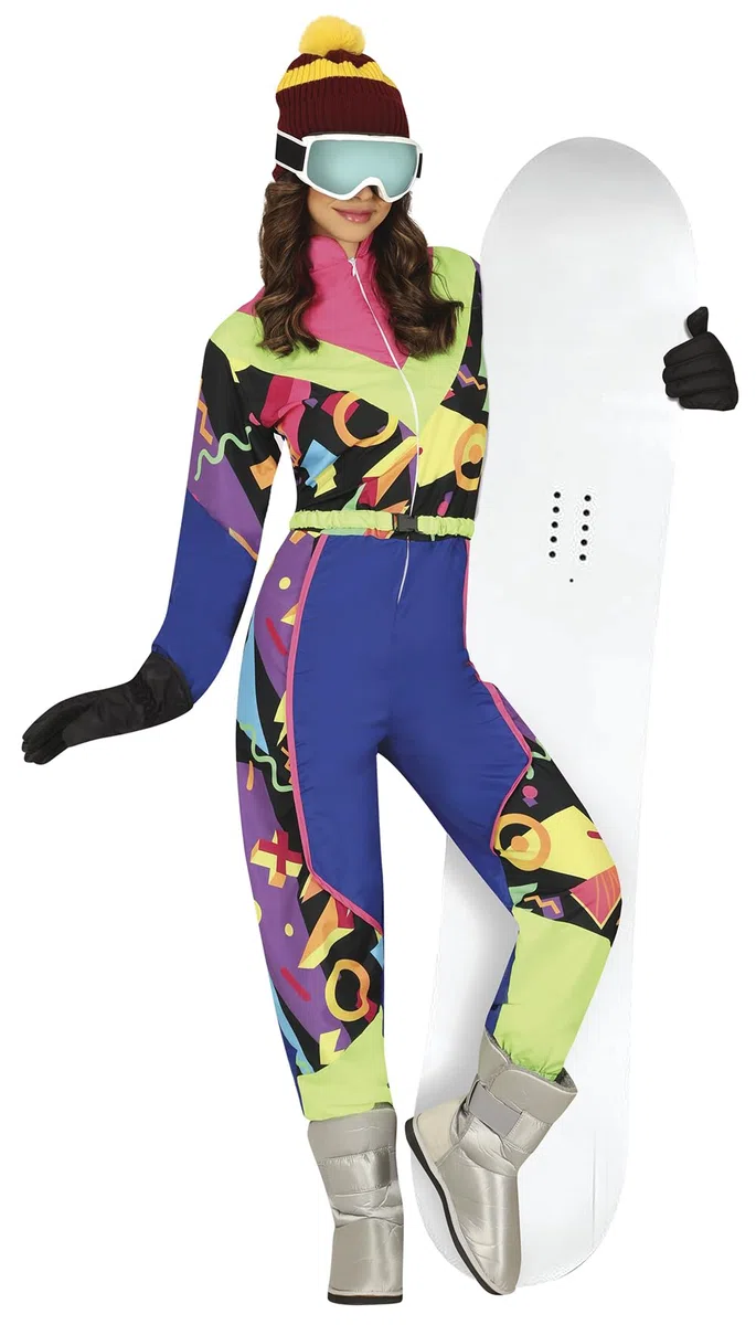 FIESTAS GUIRCA Tuta da Sci retrò da Donna - Tuta da Sci Colorata Anni '80 Complessivamente Divertente Costume da Donna - Tuta da Snowboarder Sciatore Anni '90 Donna