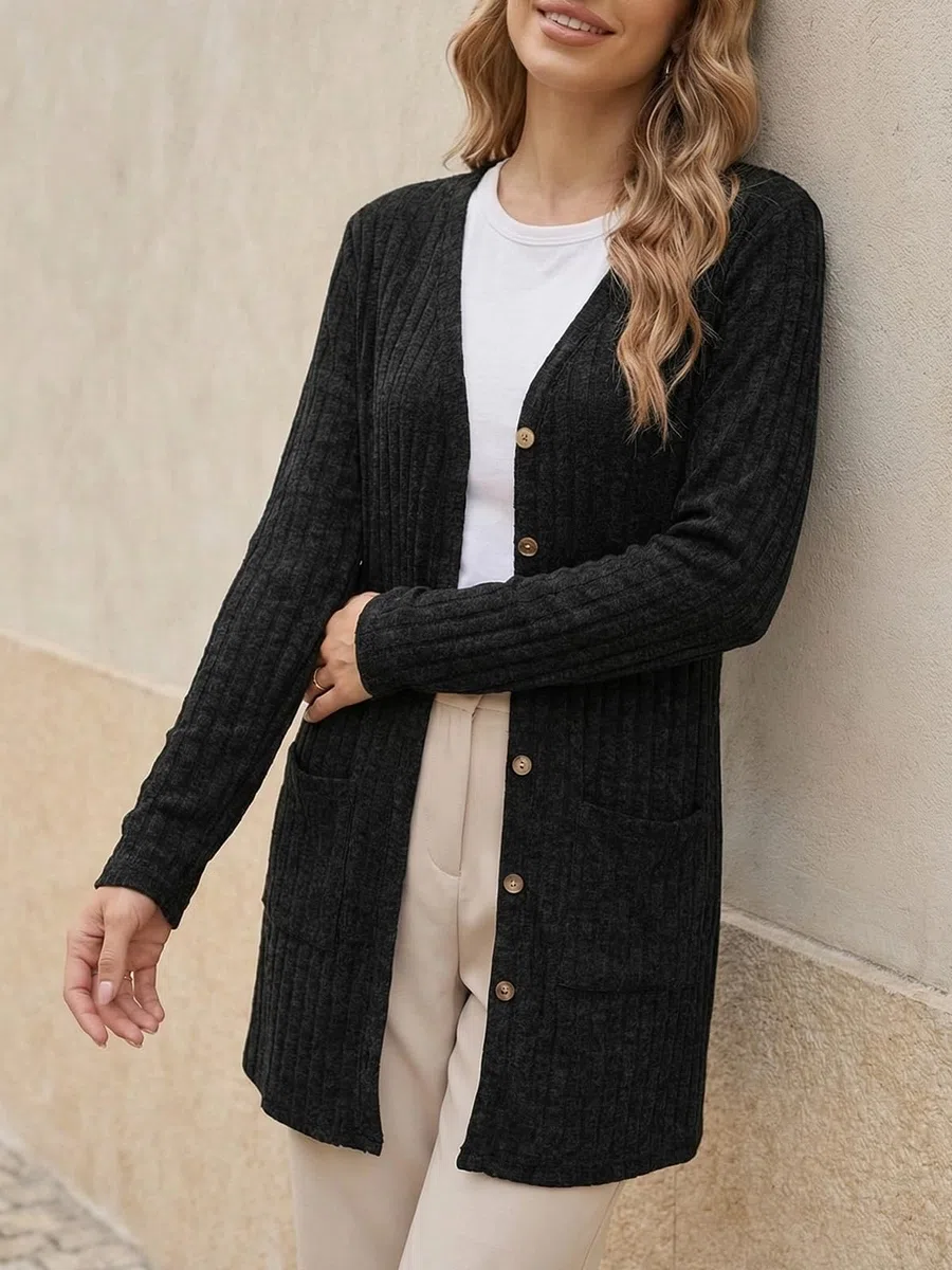Cicy Bell Cardigan lungo da donna elegante a maniche lunghe con tasca aperta sul davanti