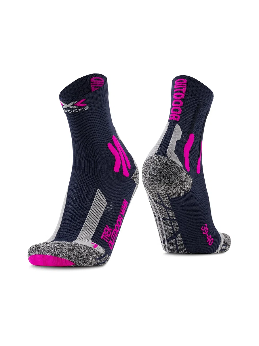 X-Socks Womens Trek Outdoor - calze da trekking per comfort e protezione ottimali, tecnologia di circolazione dell'aria migliorata, design specifico per le donne - Blu/Rosa/Grigio, 37-38