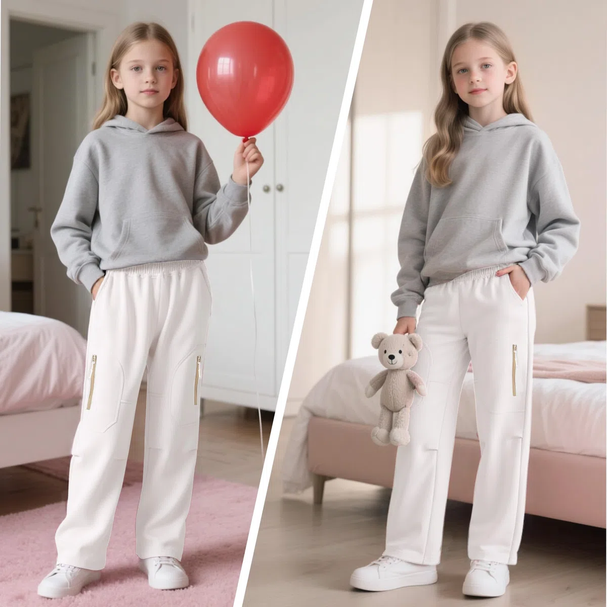 Pantaloni Cargo Ragazzo Ragazza, Cotone Morbido Pantalone Jogging Multi-Tasche, Pantaloni Tuta Baggy Traspirante con Vita Elastica Coulisse Casual Streetwear per Bambini 5-13 Anni