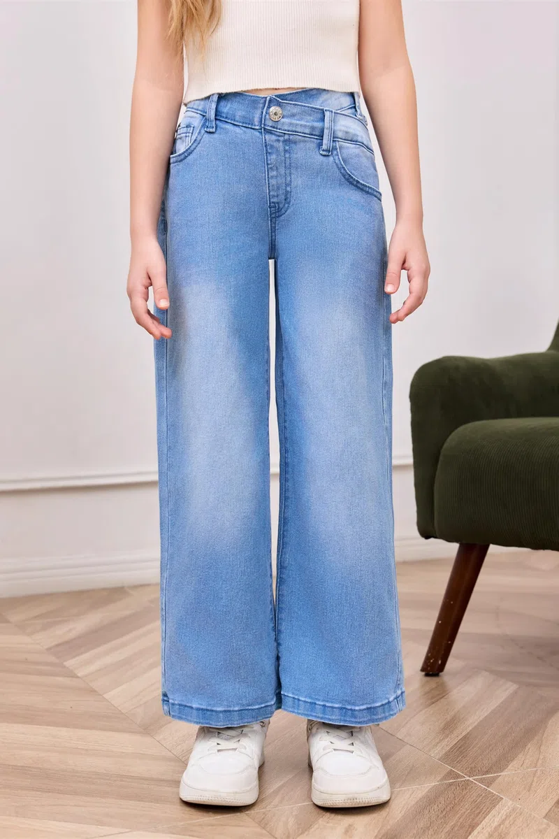 Haloumoning Jeans da ragazza a vita alta, pantaloni in denim flare elasticizzati, gambe larghe