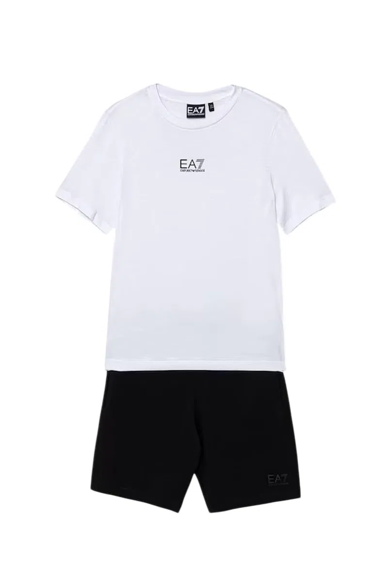 EA7 Emporio Armani Completo da ragazzo Core Identity composto da t-shirt e pantaloncini in jersey di cotone 7B000294AF10378 8033921006204-14A