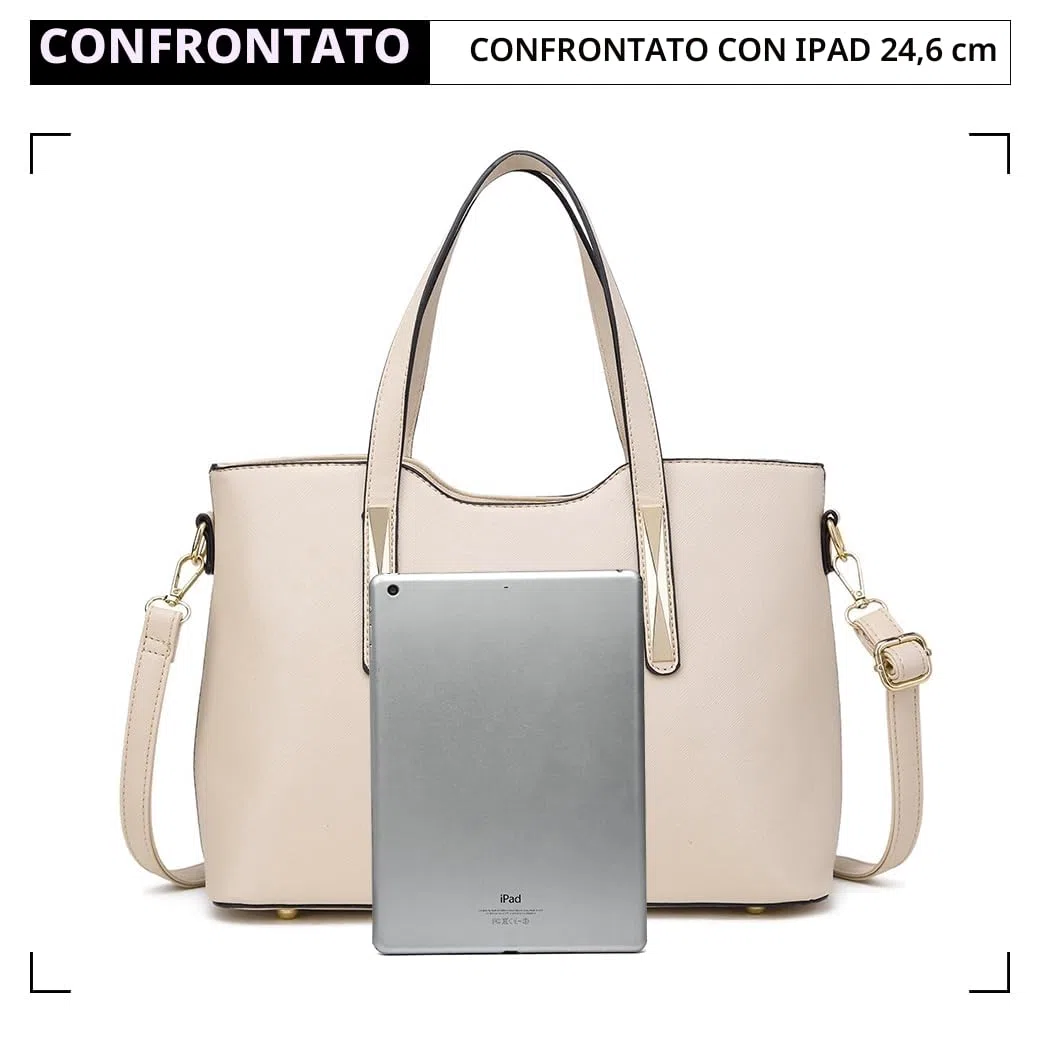 Miss Lulu Borsa Università Donna Nero Grande, Borsa a Mano 2/3/4 Set Tote Bag Impermeabile PU Pelle,Borse a Spalla Tracolla Donne per Shopping Scuola Viaggio