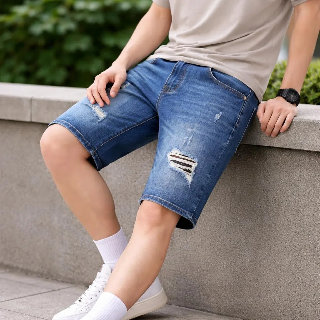 TONY BACKER - Bermuda Jeans Uomo, Pantaloncini Uomo Estivi con Strappi, Stile Casual, Urban, Shorts Denim, Jeans Corti Uomo Blu Art. HJ31