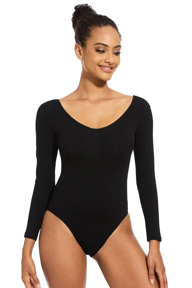 Body Danza Classic,Adulti Nero Cotone Manica Lunga Ballo Body Ginnastica Ritmica per Donna