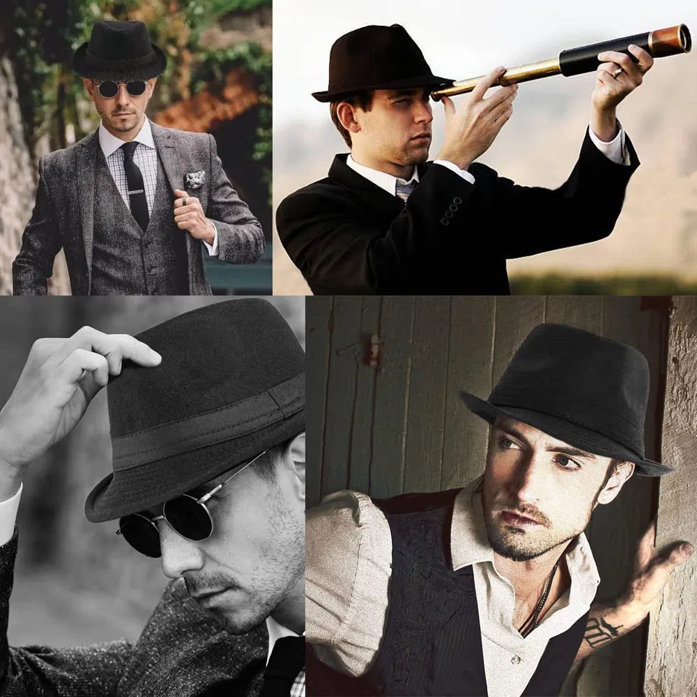 INOGIH Cappello Fedora in Feltro Classico Cappello a Tesa Corta Jazz Trilby Panama per Uomo Donna