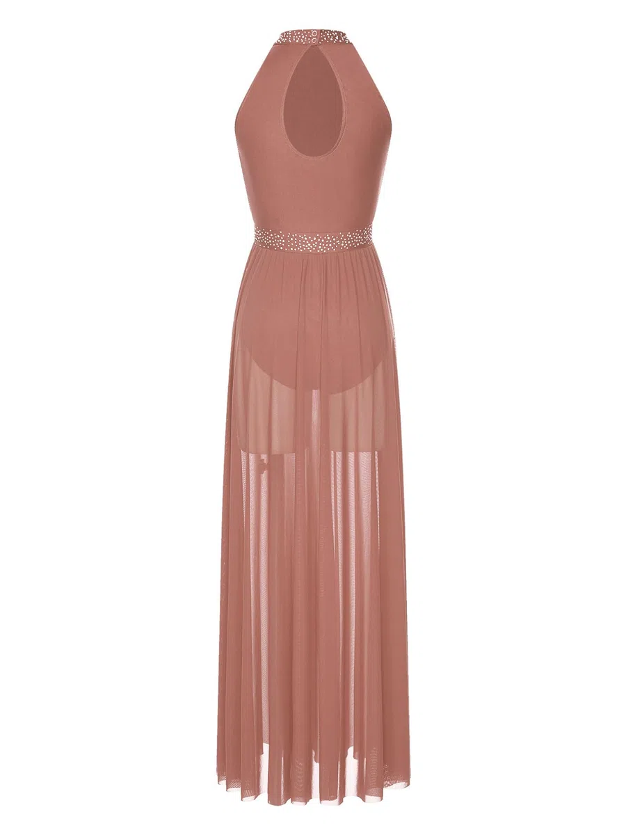 Agoky Abito da Ballo Latino per Donna Vestito Danza Lirica Senza Manica Abito da Pattinaggio Artistico Vestito da Ballo Salsa Rumba Tango Dancewear