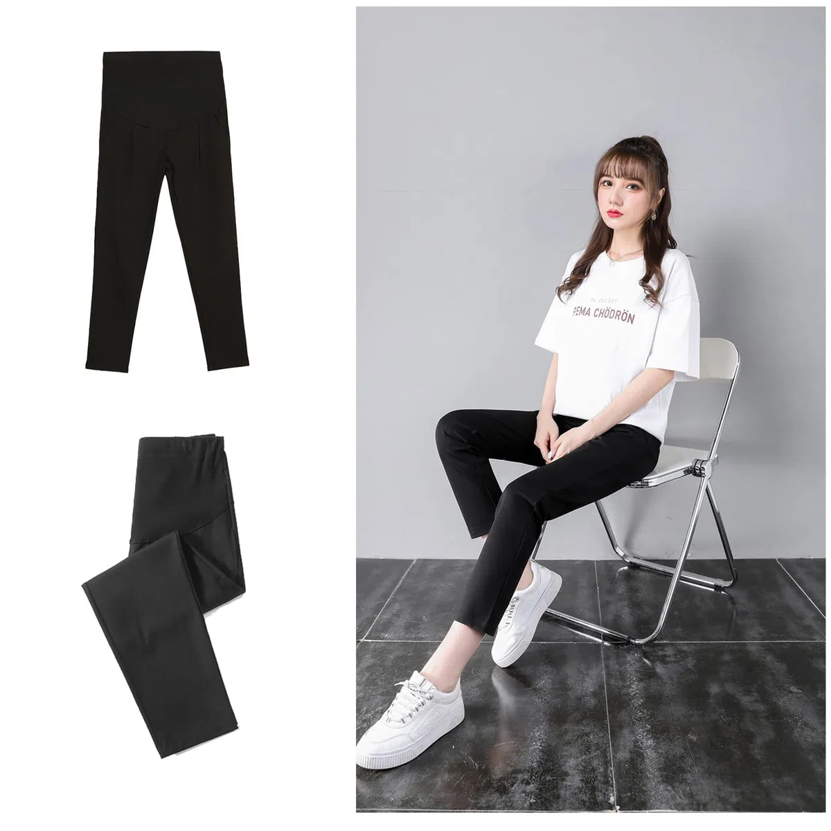 Pantaloni Premaman da Donna Pantaloni Corti a Gamba Dritta Tasche Regolabili in Vita Super Confortevoli