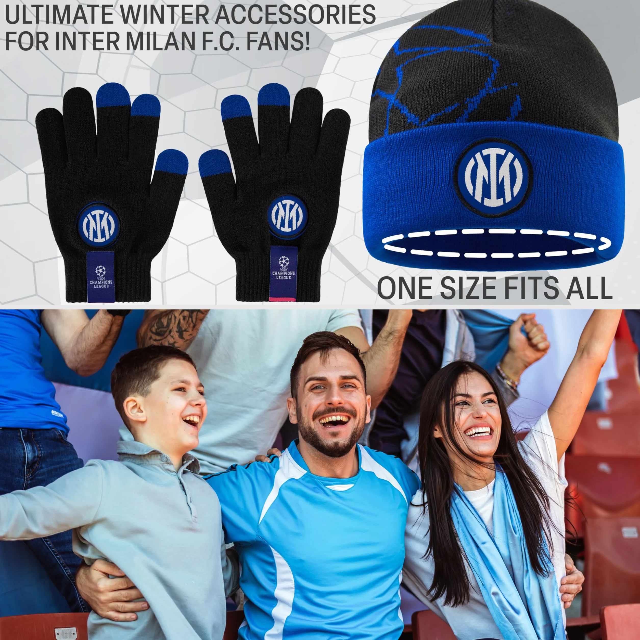 Inter Milan F.C. Cappello Invernale e Guanti Bambino Adolescenti, Regalo Ragazzo