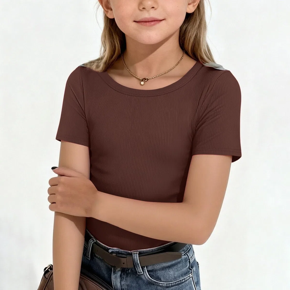 Maglietta Bambina Magliette Intime Unita T Shirt Marrone Bambina Slim 12 Anni Maglia Color Carne Top Elasticizzata Tshirt A Maniche Corte Comoda Shirt Abbigliamento per La Casa
