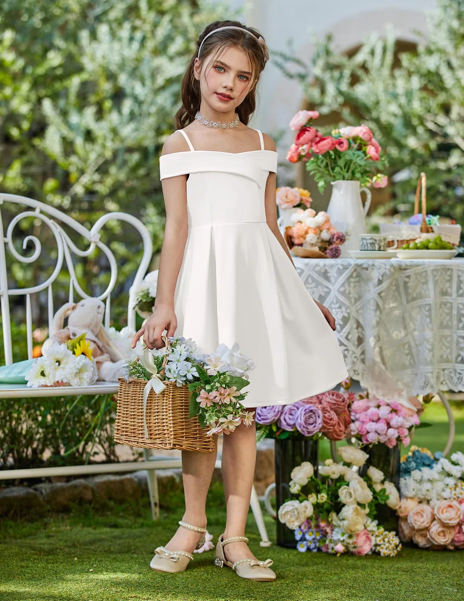 Arshiner Ragazze Abito Spalle Scoperte con Spalline Sottili Vestito Bambina Senza Maniche Abiti Estivo Elegante Casual Abito per Ragazza 5-14 Anni