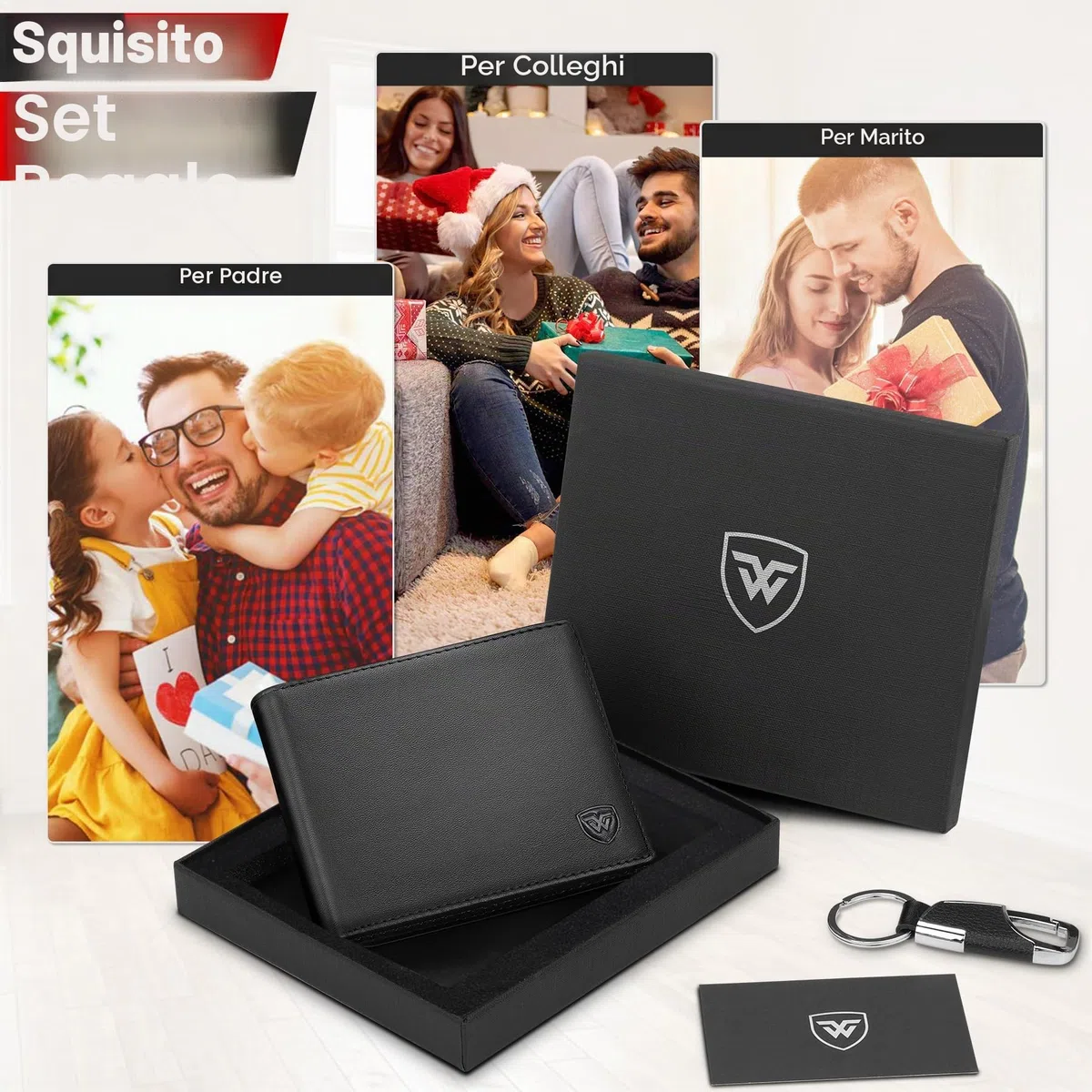 WONSEFOO Portafoglio Uomo Slim Pelle Blocco RFID, Con Portamonete, Porta Chiavi e Carte di Credito, Finestra ID, Scomparti Banconote e Confezione Regalo, Piccolo Brifold (9 * 14 * 2.6 CM)