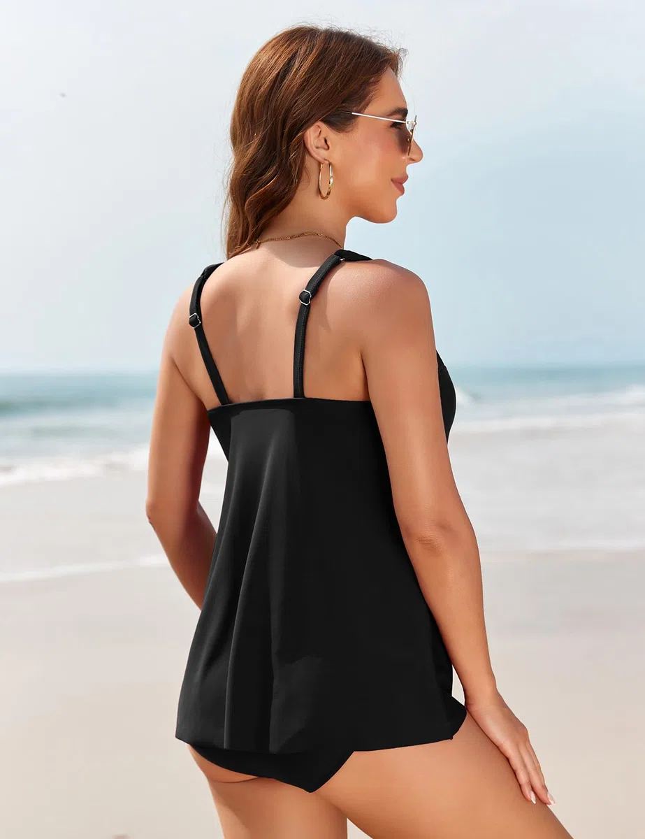 Svanco Tankini Donna Mare Curvy Costumi da Bagno Tankini, Traghetti Eleganti e Orlo Stratificato Fluido, Copertura Addominale