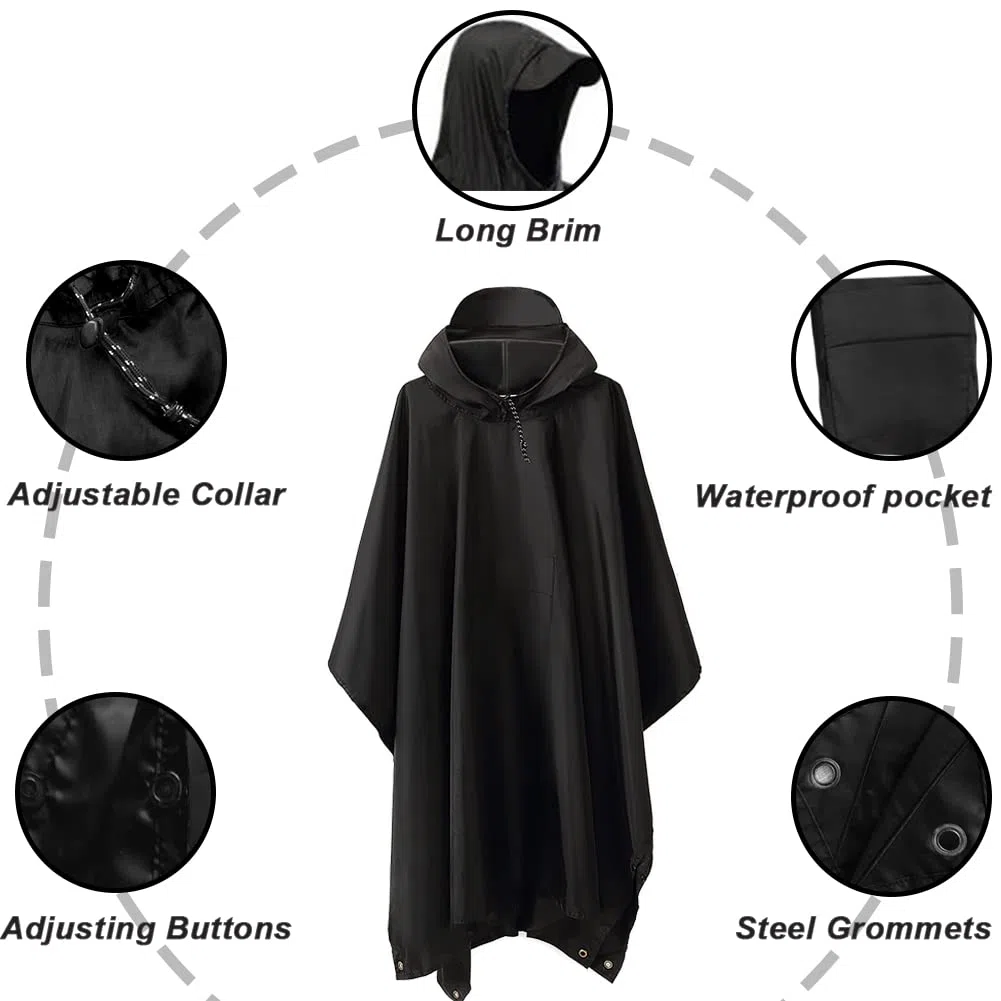 HYCOPROT Poncho Impermeabile, Multifunzionale Impermeabile 210T Oxford Riutilizzabile Pioggia con Cappuccio e Tasca Sul Petto, Poncho Antipioggia per Trekking Campeggio Pesca Escursione