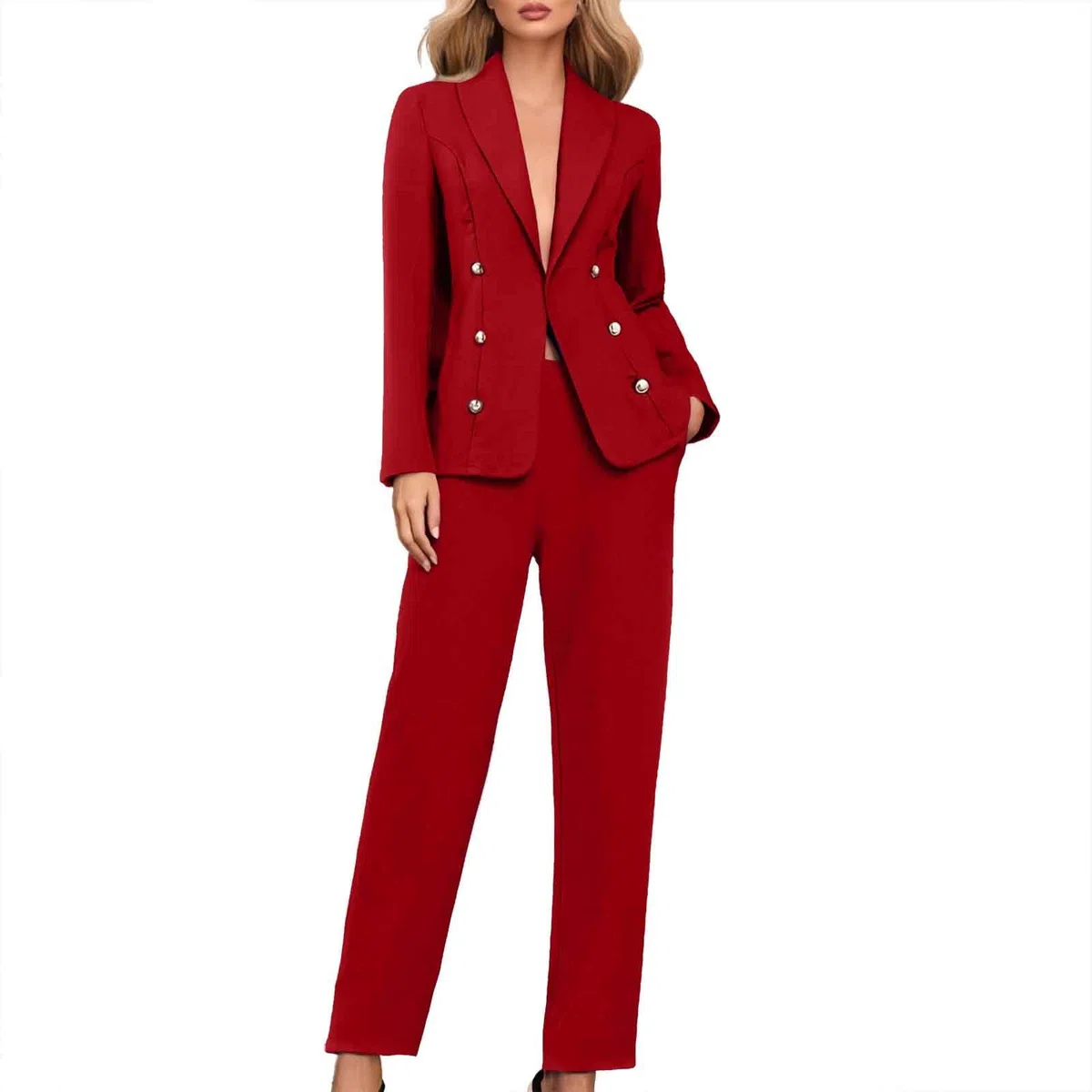 Generico Tailleur Donna Eleganti Pantaloni e Giacca da Cerimonia Curvy Completo Blazer a Maniche Lunghe Tuta Elastici in Vita Set di Abiti in Tinta Unita Pantalone Giacche Due Pezzi Elegante Suit