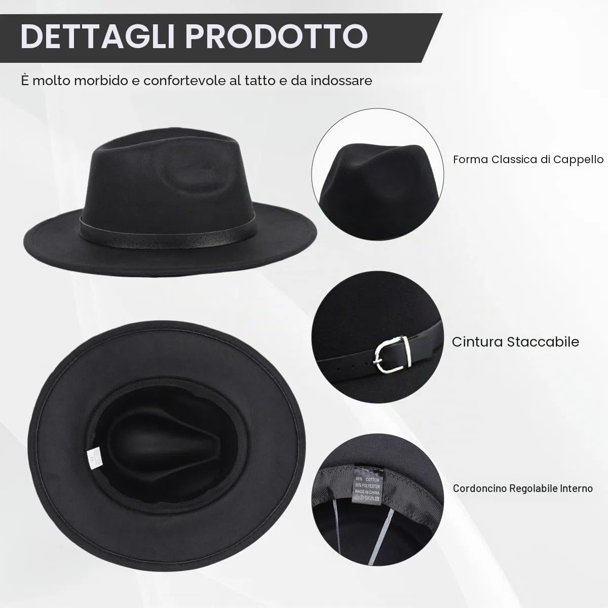 QUUPY Cappello Fedora classico a tesa larga con fibbia per cintura in feltro cappello Panama per donne uomini (rosso)