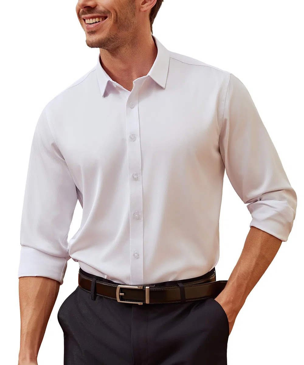 Camicia Uomo No Stiro Manica Lunga - Camicia Elegante da Uomo con Una Lucentezza Tenue, Regular Fit Business Casual, Antipiega con Bottoni