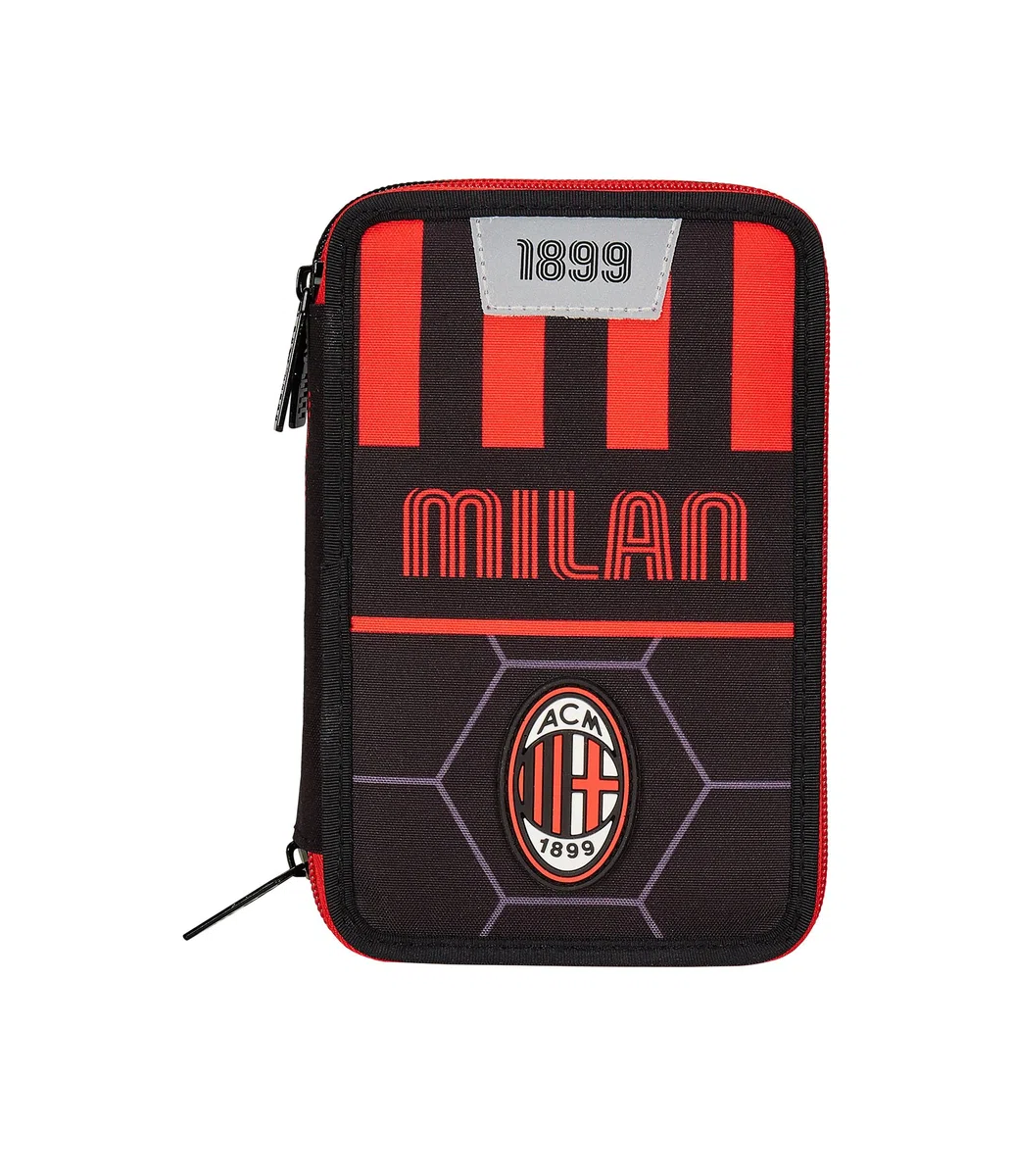 Seven Astuccio Scuola 3 Scomparti, A.C. MILAN Calcio - PATH OF VICTORY, Rosso Nero - Portapenne Multi Scomparto Con Matite, Penne e Colori, Accessori Zaino, Zaino Scuola - Astuccio Bambino Ragazzo