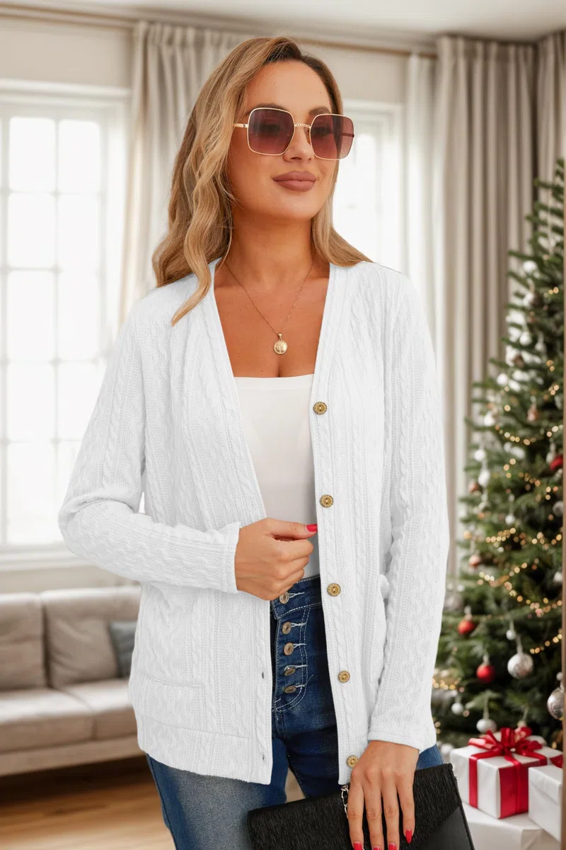 Cardigan Donna Giacca Maglioncino Cotone Donna Leggera Elegante Attorcigliato Casuale Solido Cardigan per l'Autunno con Bottoni, Scollo a V e Pratiche Tasche