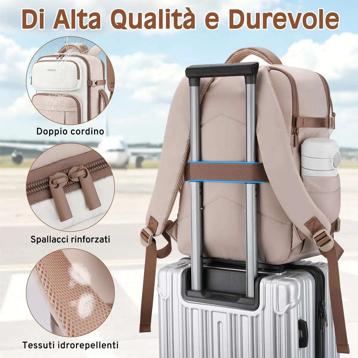 ETRONIK Zaino Ryanair 40x30x20, 24L Zaino Da Viaggio Con Numerose Tasche, Zaino PC Impermeabile Per 15 PC Portatile Con Tasca Umida, Bagaglio A Mano 40X30X20 Per Easyjet ITA Airways & Volotea