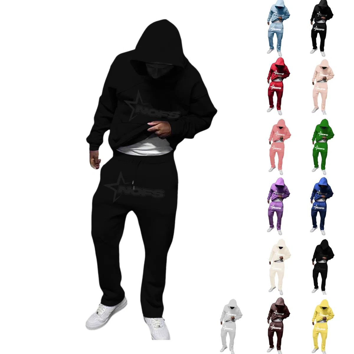 Tuta da jogging da uomo, 2 pezzi, tuta da ginnastica con lettere stampate, con cappuccio e pantaloni da jogging Y2K Hip Hop Streetwear oversize, per il tempo libero, per l'inverno, in cotone caldo