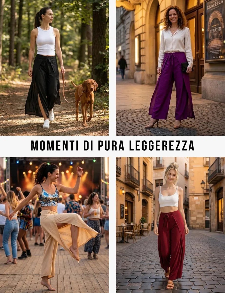 PANASIAM Gonna Pantalone Donna - Pantaloni a Portafoglio Palazzo Eleganti Ampi in Viscosa Tinta Unita - Pantaloni Estivi Leggeri e ariosi Stile Boho - Taglio Dritto - Sunshine Pants