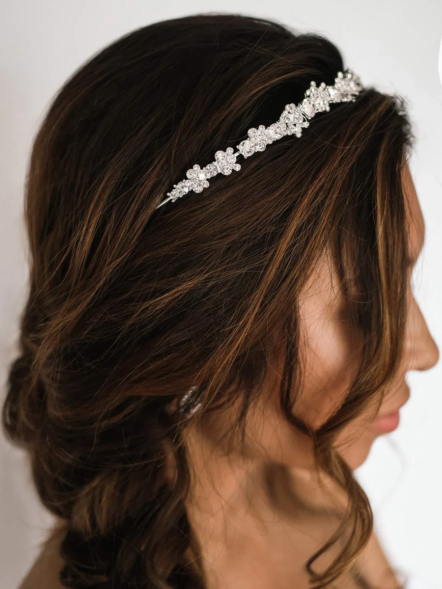 SWEETV Cristallo Nozze Cerchietti Argento Nuziale Fasce per Capelli Strass Copricapo Tiara Le signore Accessori Capelli per Le spose