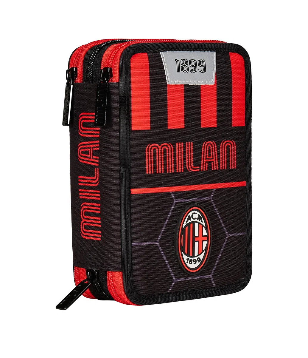 Seven Astuccio Scuola 3 Scomparti, A.C. MILAN Calcio - PATH OF VICTORY, Rosso Nero - Portapenne Multi Scomparto Con Matite, Penne e Colori, Accessori Zaino, Zaino Scuola - Astuccio Bambino Ragazzo