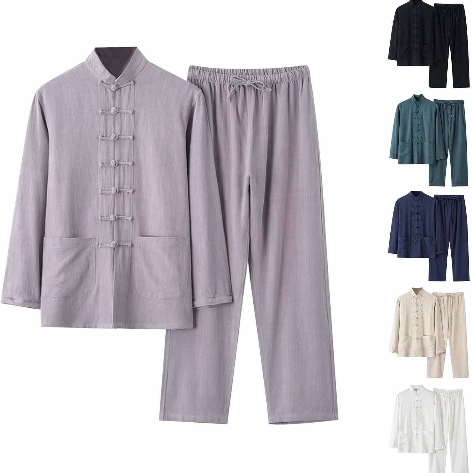 Abbigliamento da Uomo in Puro Cotone Tai Chi Uniforme Uomo Kung Fu Abbigliamento a Maniche Lunghe Cinese Tradizionale Vestiti Tradizionali, Ampia Vestito di Sizetang