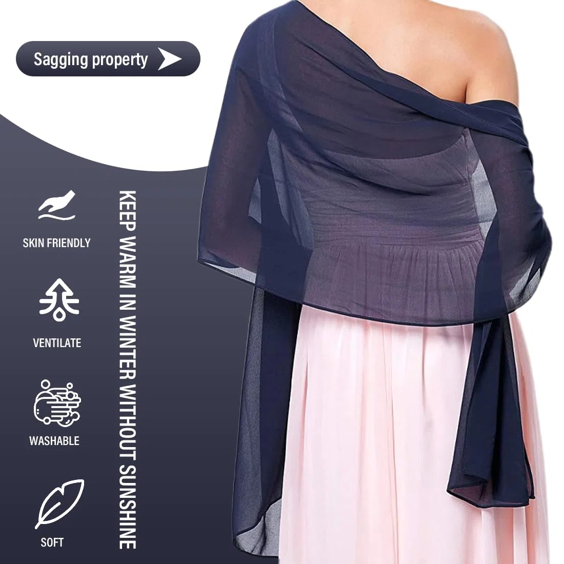 Scialli da donna, 1 pezzo di scialle in chiffon sciarpa da donna leggera e morbida per abito da sera festa abito formale matrimonio sposa (blu navy)