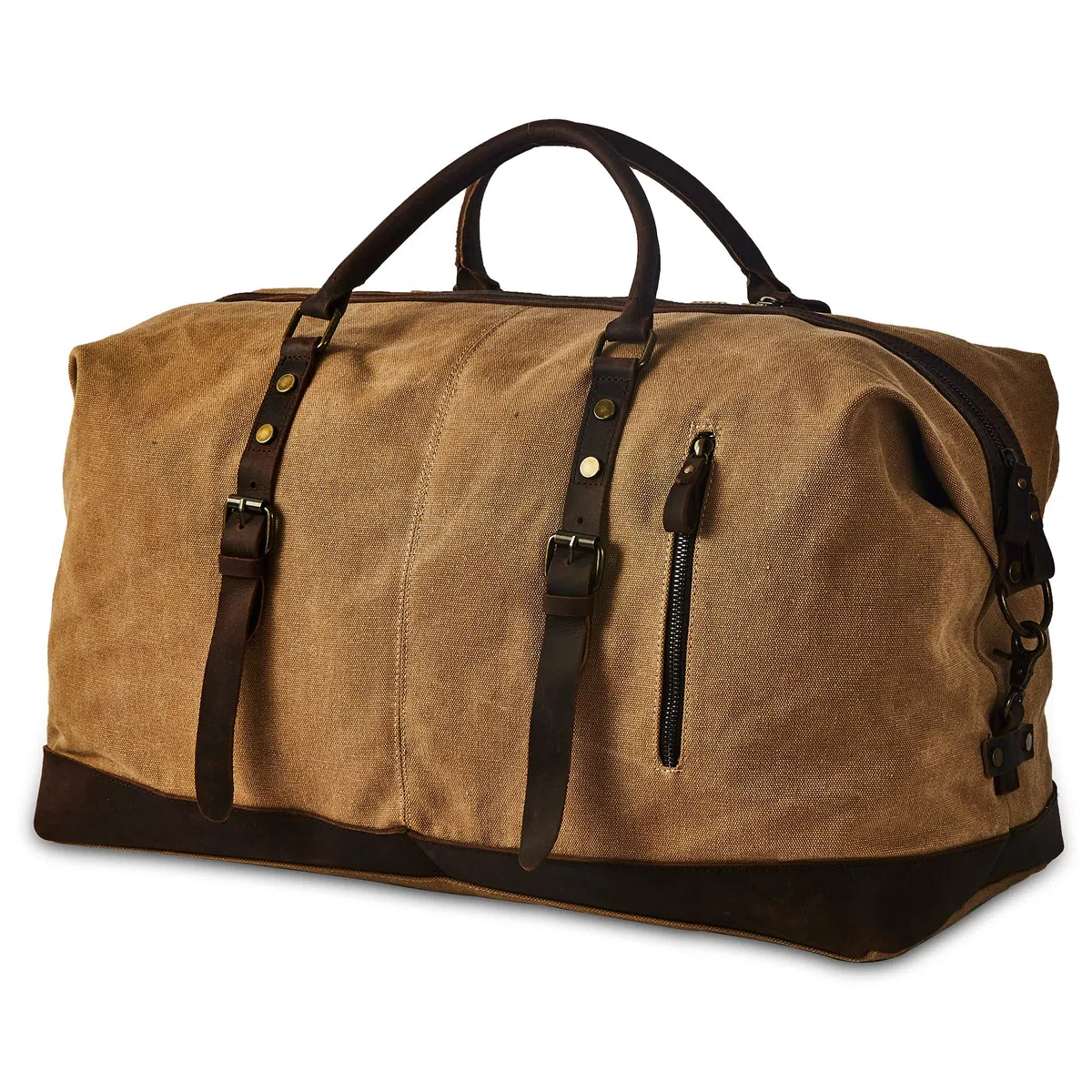 Borsone da Viaggio Uomo Donna in Tela Cerata e Pelle | Borsa Weekend Vintage Impermeabile, Grande Borsone Palestra e Sportivo con Tracolla