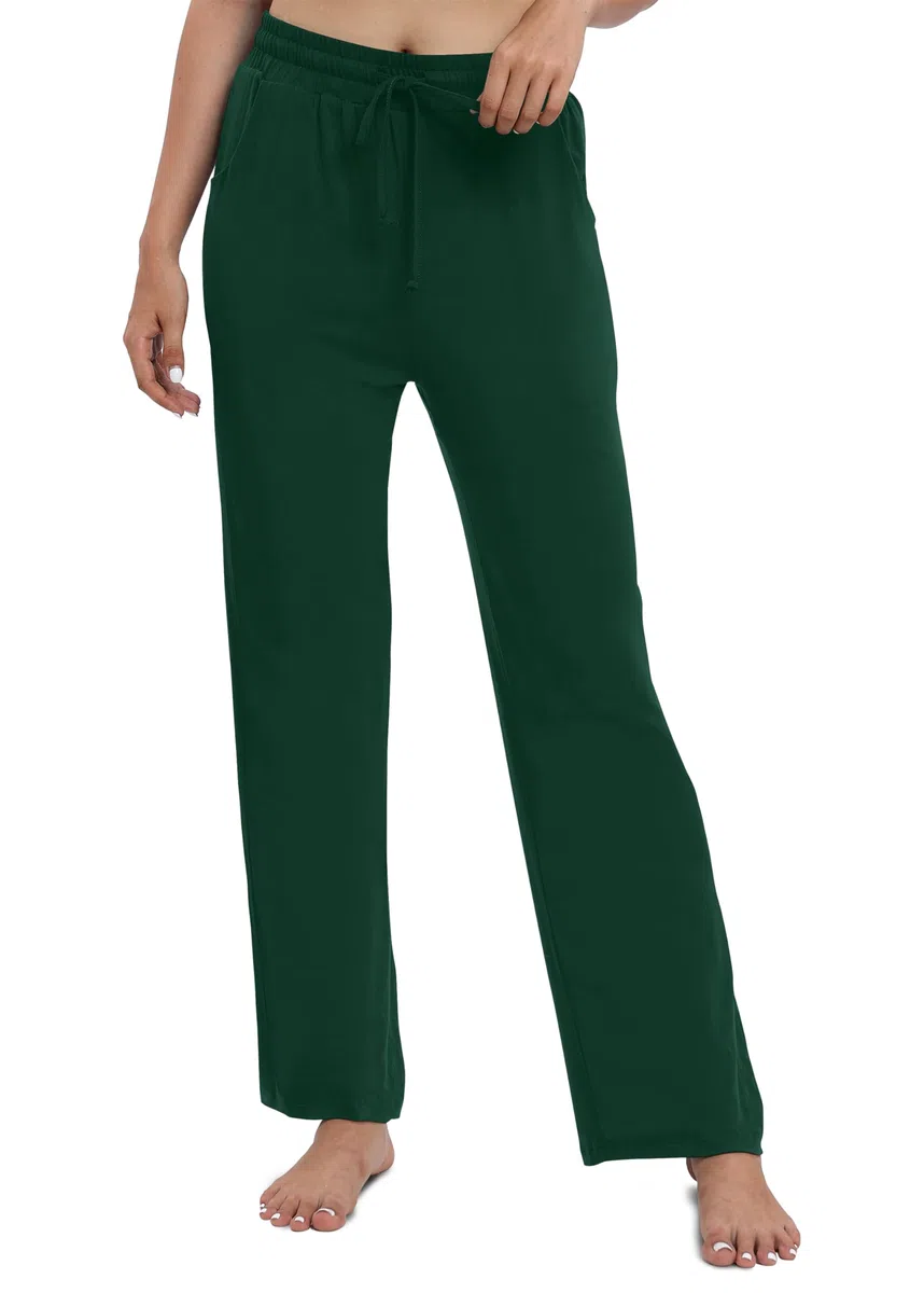 EXCHIC Donne Casual Elastico Gamba Dritta Pantaloni con Coulisse Vita Elastica Pantaloni con Tasche