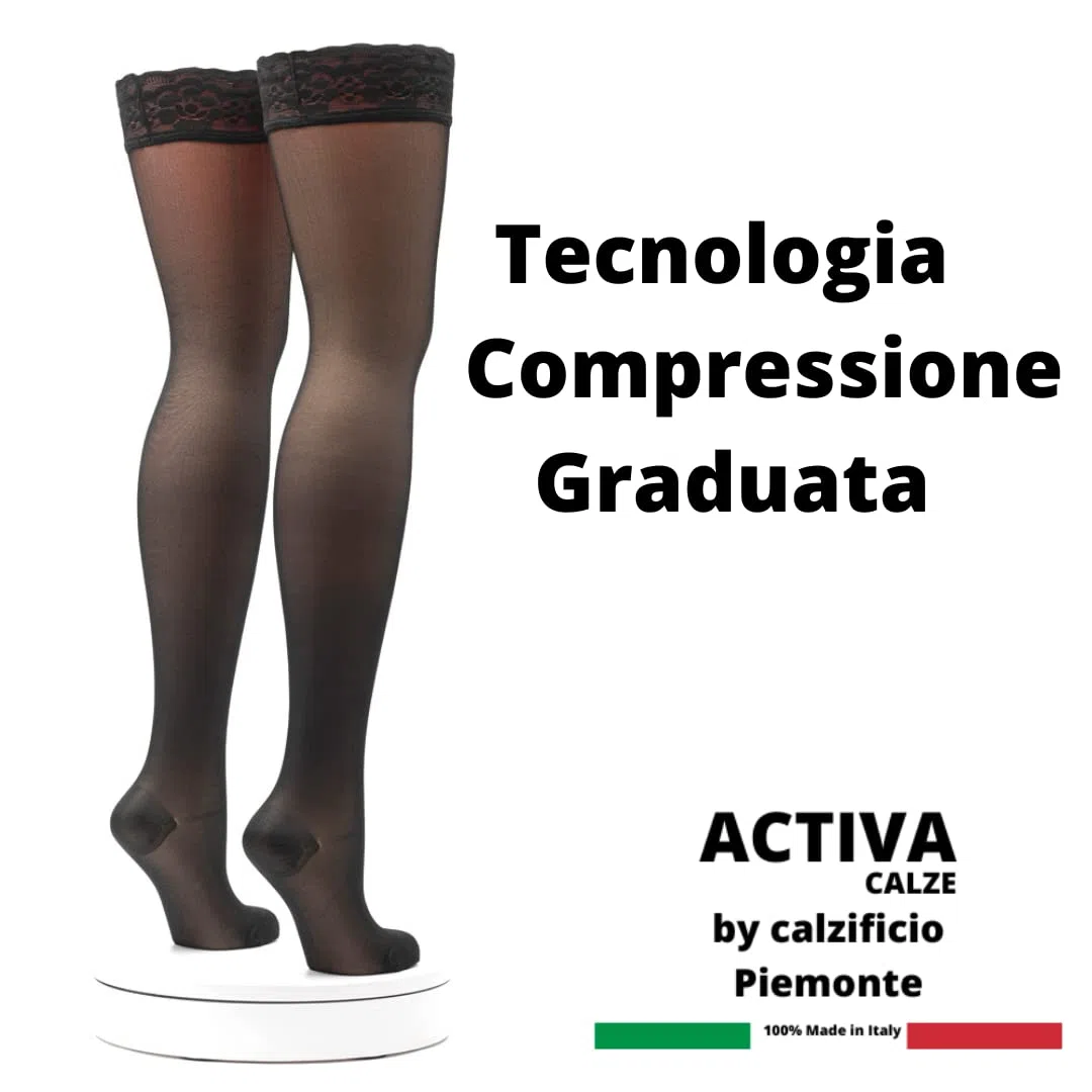 Activa - 2 Paia Calze Autoreggenti Compressione Graduata Donna 140 Denari mm/Hg 16/19, Calze Contenitive Donna per Circolazione Riposanti Curative 100% Made in Italy, Calze Elastiche per Vene Varicose