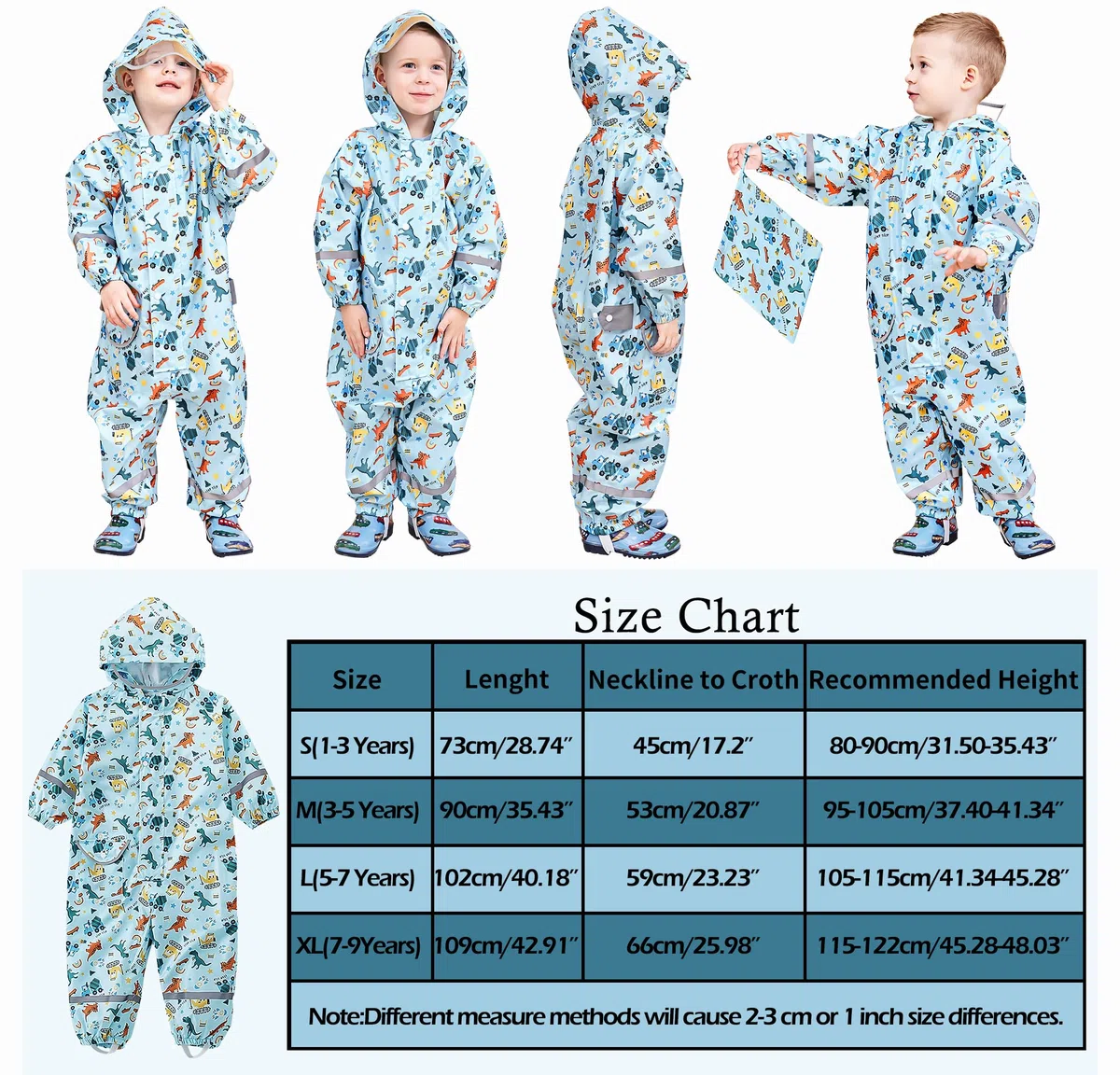 Impermeabile Pioggia Bambino Antipioggia con Cappuccio Ragazzi Tuta Portatile Jogging Tutto in Uno Poncho Giacche Impermeabili Bimbi Unisex 1-9 Anni